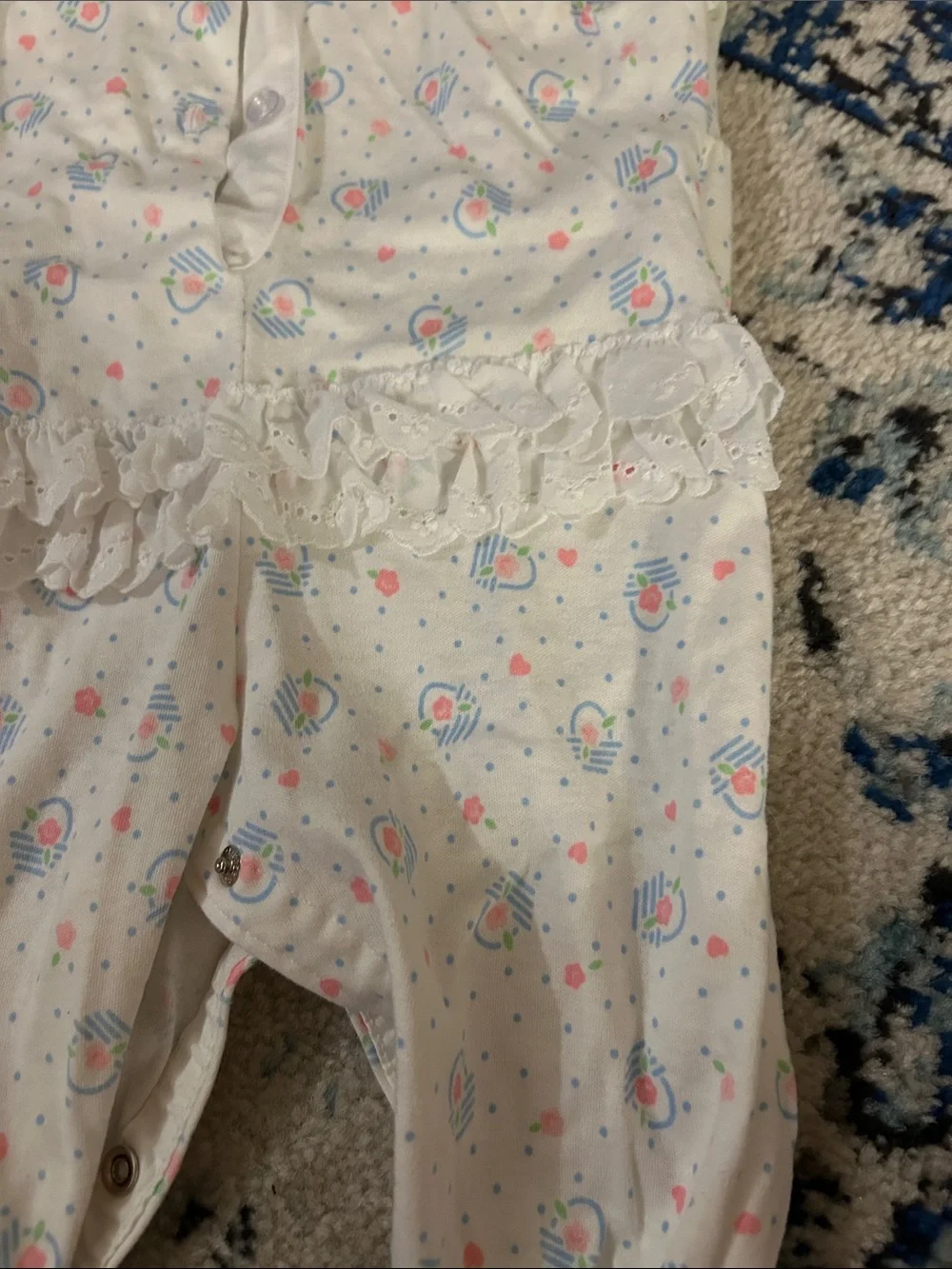 Vintage Carter's Pastel Floral Romper with Eyelet Lace Trim Size 6M